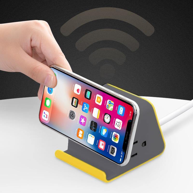 MyDesktop 29W Wireless Charging Stand with 3 USB Ports and 2 Power Outlets - Yellow - RapidX