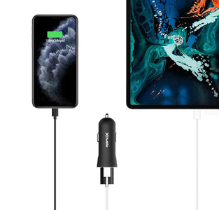 X2PD Compact & Fast Dual Car Charger with 30W USB-C PD - Black - RapidX