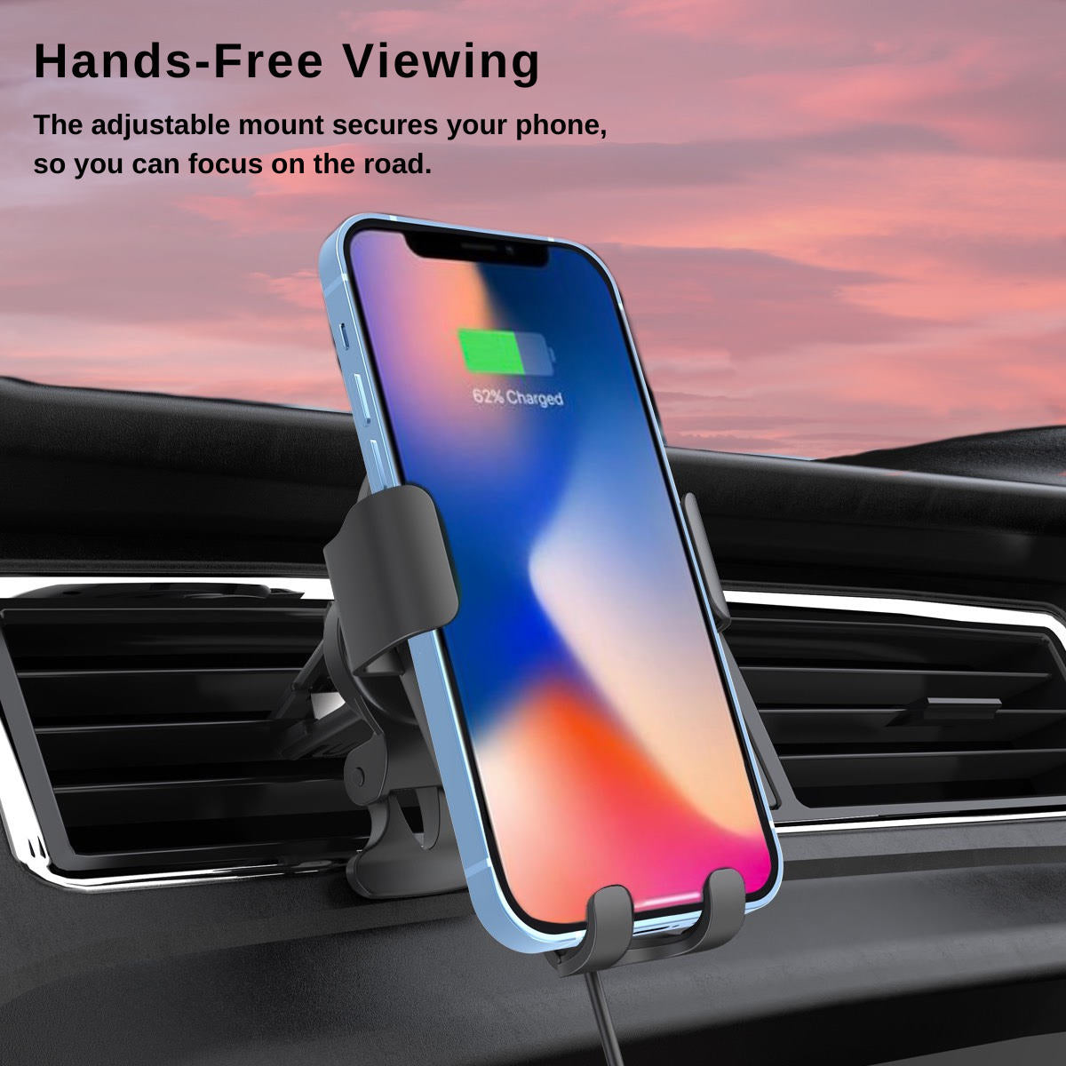 Dashio CW4 Car Vent Mount & Wireless Charger, up to 15W, Slide & Lock Cradle/Clamp, for All Smartphones (iPhone, Samsung, & Other Qi-Enabled Androids)