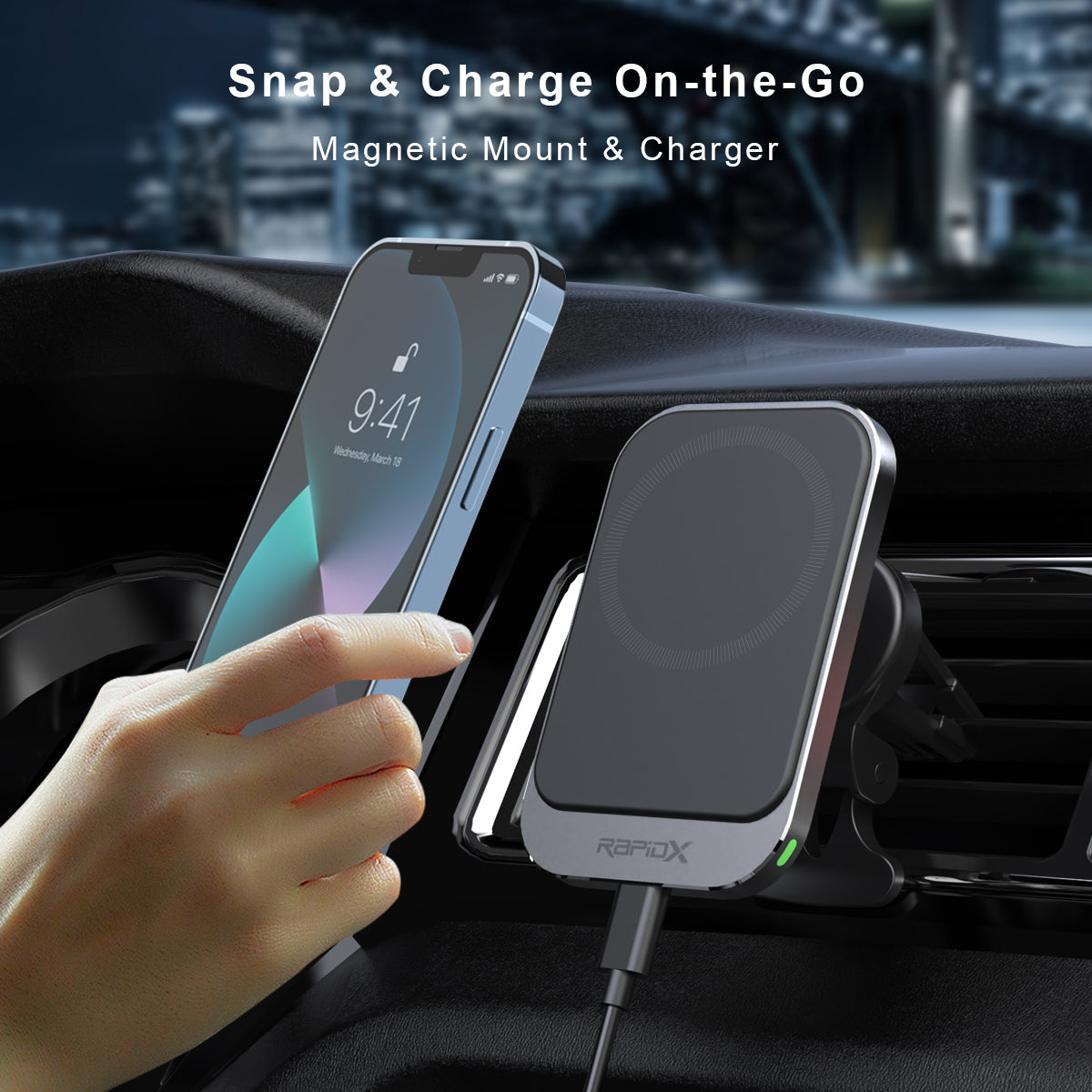 Dashio MW1 Car Vent Mount & Magnetic Wireless Charger Pad, up to 15W, for iPhone 15/14/13/12 & newer, or other iPhone/Android with MagSafe/Magnetic Case