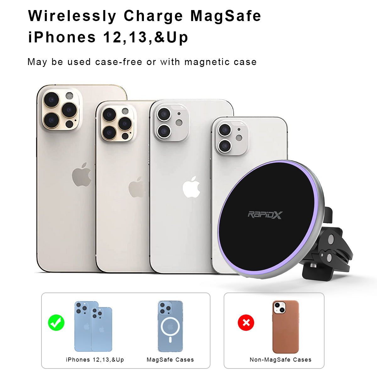 Dashio MW2 Car Vent Mount & Magnetic Wireless Charger Circle, for iPhone 15/14/13/12 & newer