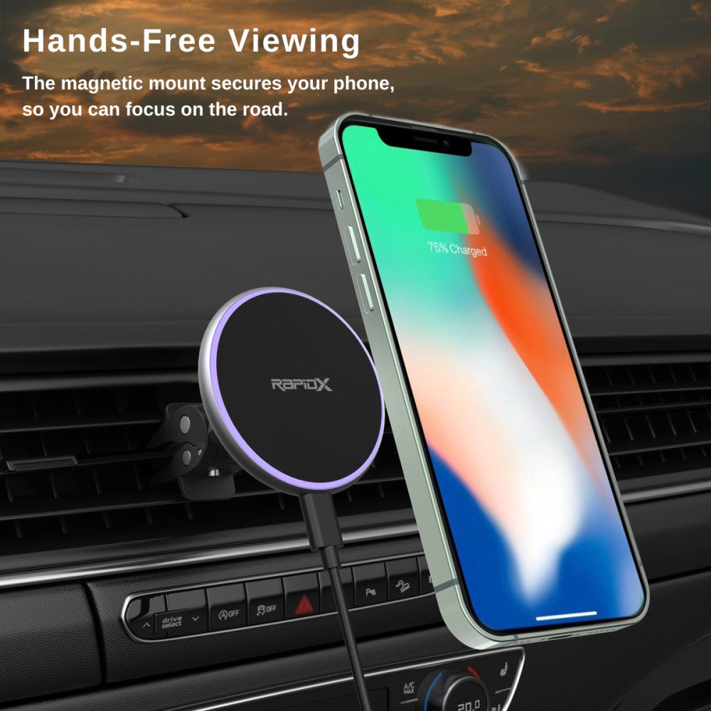 Dashio MW1 Car Vent Mount & Magnetic Wireless Charger Pad, up to 15W, for iPhone 15/14/13/12 & newer, or other iPhone/Android with MagSafe/Magnetic Case